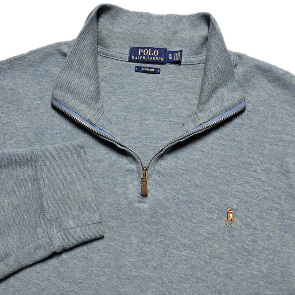 Polo Ralph Lauren Men XL Estate Rib Quarter Zip Pullover Seaside Blue Flesh Pony